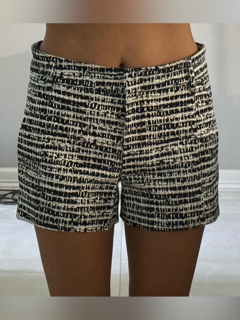 Derek Lam Black and White Textured High-Rise Shorts